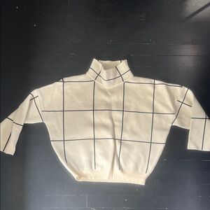 Cream Windowpane Mock Neck Sweater